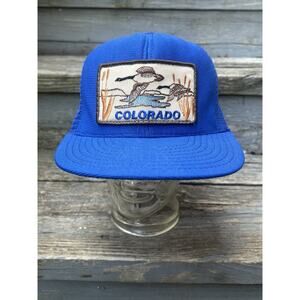 Vintage Colorado Geese Souvenir Trucker Hat Mesh Snapback Cap Royal Blue 90s USA